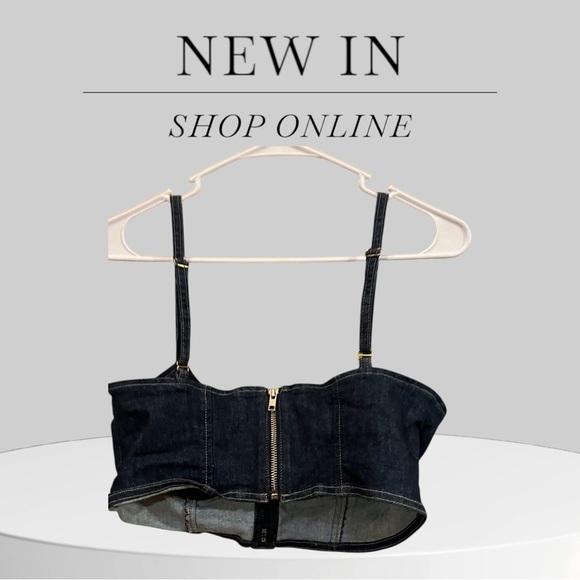 Guess Blue Bustier Crop Top Buttoned - Picture 6 of 10